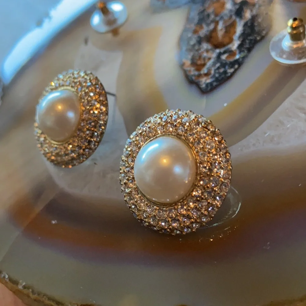 Do not share its relisting Pearl & rhinestone Gold statement earrings GUC 1” - Picture 11 of 15